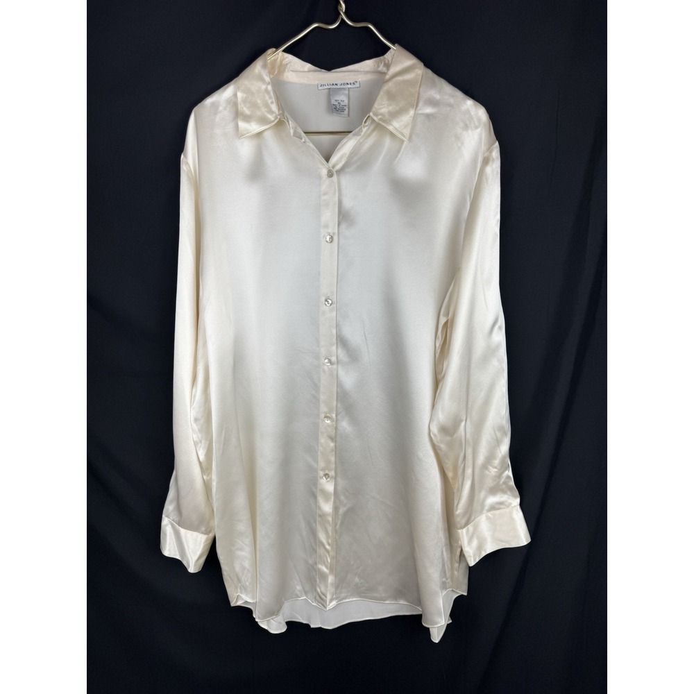 Jillian Jones Womens XL 100% Silk Blouse Cream Ivory Oversized Minimalist Luxe